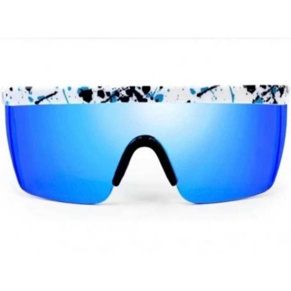 Tipsy Elves Blue Bender Splatter Shield Sunglasses Blue Mirrored Lens UV400